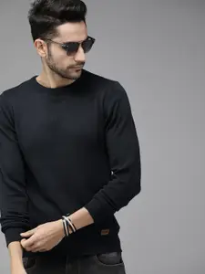 The Roadster Lifestyle Co Men Navy Blue Solid Pullover Sweater