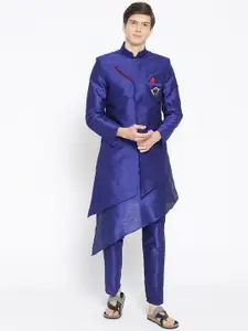 SG RAJASAHAB Men Blue Solid Kurta with Trousers & Ethnic Jacket