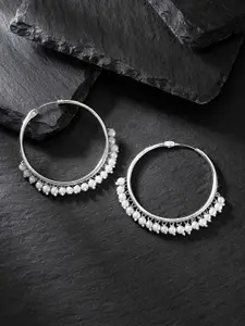 Peora Silver-Plated Beaded Circular Hoop Earrings