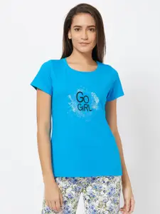 Soie Women Blue Printed Lounge T-shirts