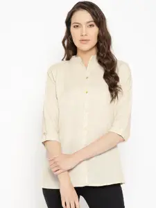 Vastraa Fusion Women Beige Regular Fit Solid Casual Shirt