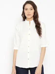 Vastraa Fusion Women White Regular Fit Solid Casual Shirt