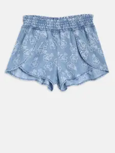 Gini and Jony Girls Blue Printed Regular Fit Denim Shorts