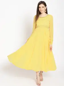 AURELIA Women Yellow & Golden Embellished Maxi Dress