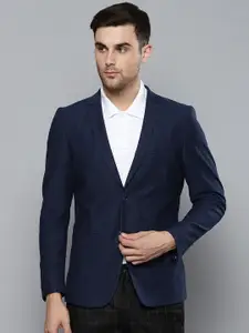Louis Philippe Sport Men Navy Blue Self Design Slim Fit Single-Breasted Casual Pure Cotton Blazer