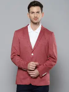 Louis Philippe Sport Men Red Self-Design Super Slim Fit Single-Breasted Pure Cotton Blazer