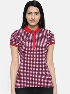 U.S. Polo Assn. Women Women Navy Blue & Red Printed Polo Collar T-shirt