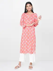 Global Desi Women Pink & Blue Printed Straight Kurta