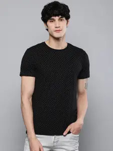 Louis Philippe Jeans Men Black Printed Round Neck T-shirt