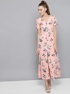 Trend Arrest Women Pink & Blue Printed Maxi Dress