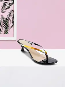 Mochi Women Gold-Toned & Black Solid Kitten Heels
