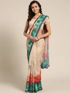 Saree mall Beige & Green Printed Saree