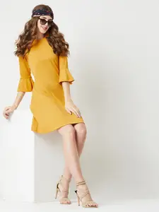 Miss Chase Women Solid Mustard Yellow Sheath Dress