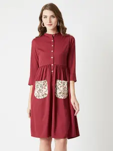 Miss Chase Women Solid Maroon Shirt Dress
