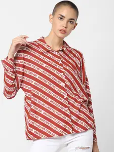 ONLY Women Red & White Regular Fit Printed Casual Shirt