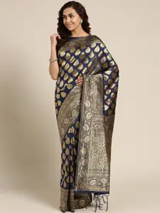 Saree mall Navy Blue & Golden Woven Design Dharmavaram Saree