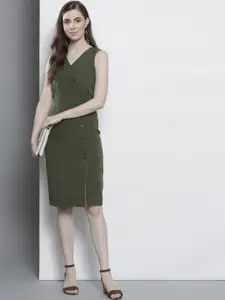 DOROTHY PERKINS Women Olive Green Solid Wrap Dress