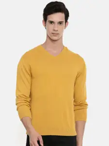 Wrangler Men Mustard Yellow Solid Sweater