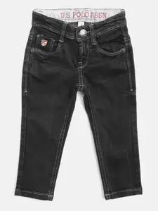 U.S. Polo Assn. Kids Boys Black Slim Fit Mid-Rise Clean Look Stretchable Jeans