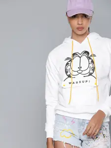 Kook N Keech Garfield Kook N Keech Garfield Women White Printed Hooded Sweatshirt
