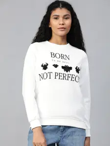 Kook N Keech Women Off-White & Black Printed Sweatshirt