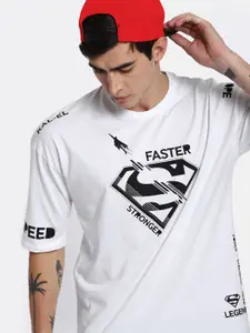 Kook N Keech Superman Men White Printed Round Neck Pure Cotton Oversized T-shirt