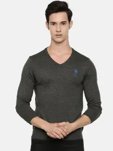 U.S. Polo Assn. Men Charcoal Grey Solid Sweater