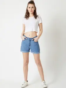 Miss Chase Women Blue Solid Regular Fit Denim Shorts