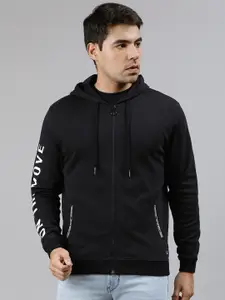 Lee Men Black Solid Hooded Sweatshirt