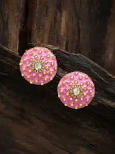 Zaveri Pearls Pink & Gold-Toned Circular Oversized Studs