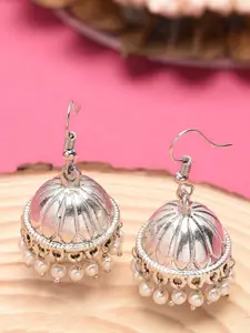 Zaveri Pearls Silver-Toned Dome Shaped Jhumkas