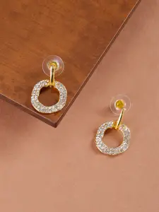 Zaveri Pearls Gold-Toned Austrian Diamonds Studded Geometric Drop Earrings