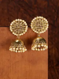 Zaveri Pearls Gold-Toned Dome Shaped Antique Jhumkas