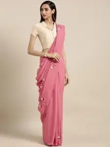 Kvsfab Pink & Beige Silk Blend Embroidered Saree