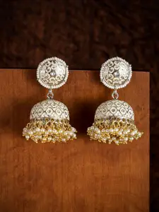 Zaveri Pearls Gold-Toned & Off-White Dome Shaped Jhumkas
