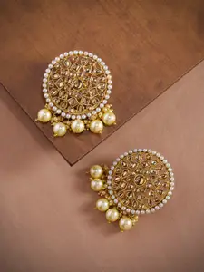 Zaveri Pearls Gold-Toned Circular Traditional Dangling Pearl Drop Earrings