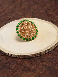 Zaveri Pearls Gold Toned & Green Stone Studded Adjustable Finger Ring