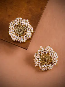 Zaveri Pearls Gold-Toned & White Oversized Studs