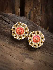 Zaveri Pearls Gold-Toned & Pink Circular Oversized Studs