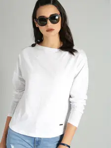 The Roadster Lifestyle Co Women White Solid Round Neck T-shirt