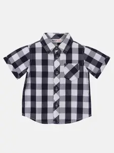 Beebay Boys Navy Blue & White Regular Fit Checked Casual Shirt