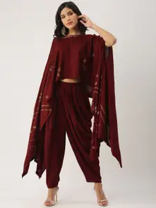 IMARA Women Maroon Printed Top with Dhoti Pants