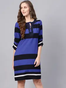 SASSAFRAS Women Blue & Black Striped Shift Dress
