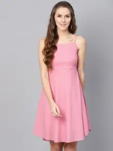 SASSAFRAS Women Pink Solid Fit and Flare Dress