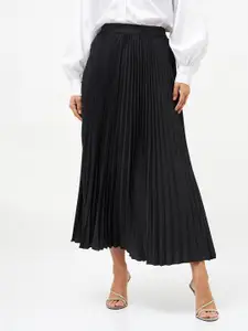 SASSAFRAS Black Accordion Pleated Maxi Flared Skirt