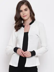 Belle Fille Women Off-White Solid Open Front Shrug