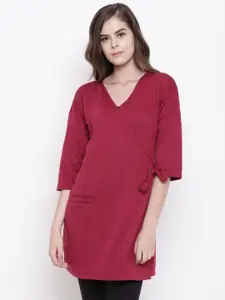 Belle Fille Women Maroon Solid Tie-Up Shrug