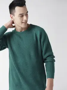Mast & Harbour Men Teal Green Ribbed Sweater