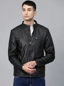 U.S. Polo Assn. Denim Co. Men Black Coated Biker Jacket
