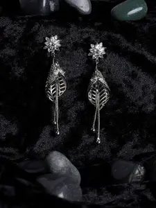 PANASH Silver-Toned Floral Drop Earrings